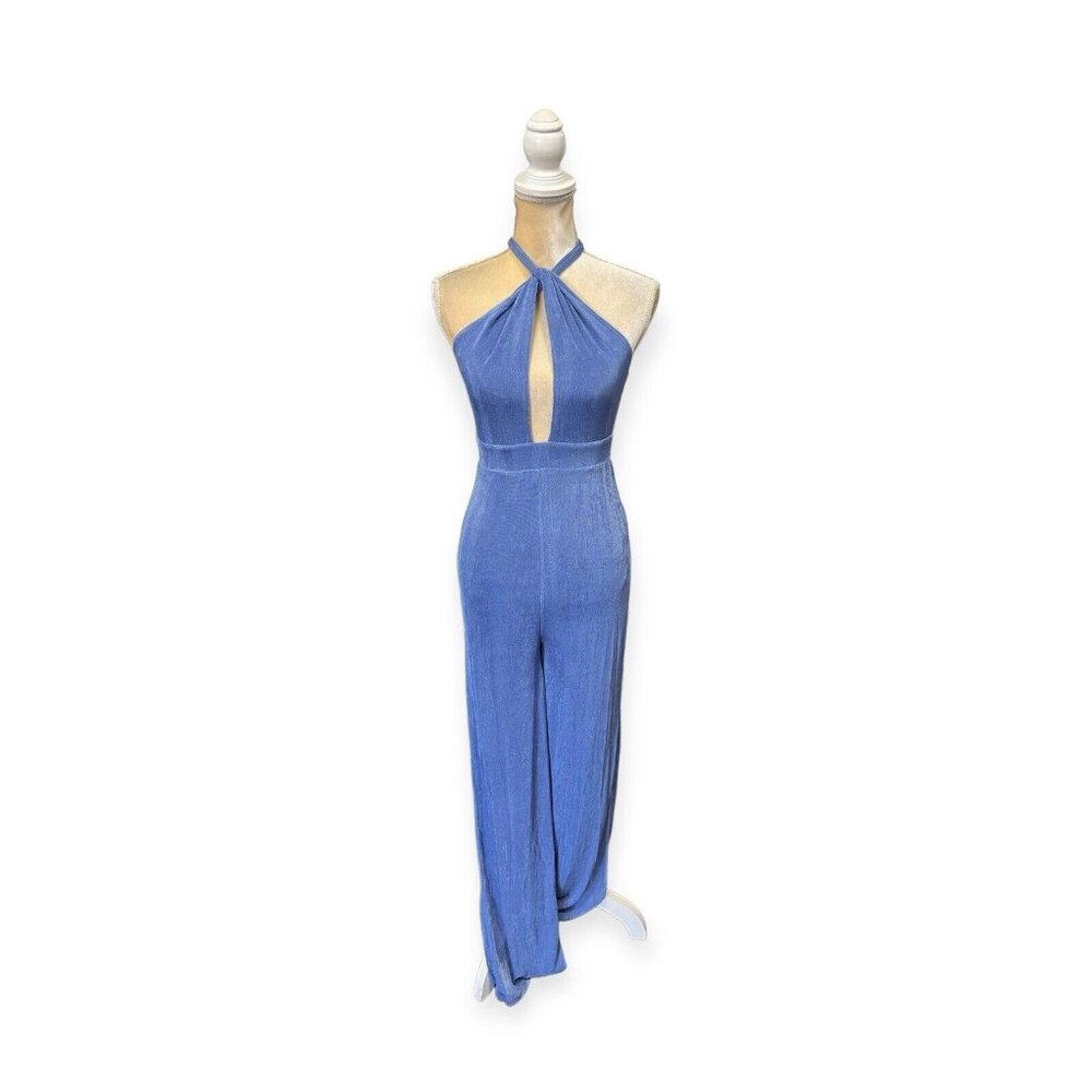 Ruby Sees Blue Halter Jumpsuit Size 6 US Size Small Wide Leg